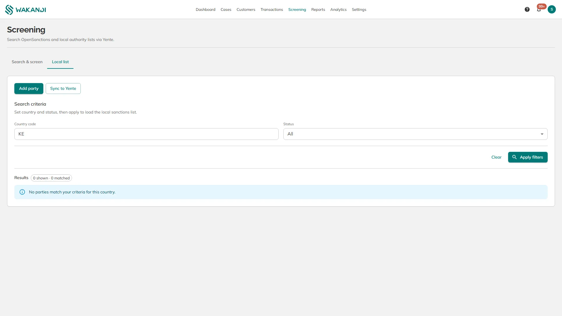 The Local list tab, where your own flagged parties are kept