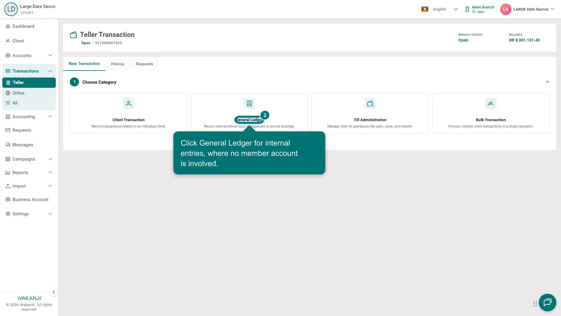 The Choose Category cards with General Ledger highlighted — the route for an expense