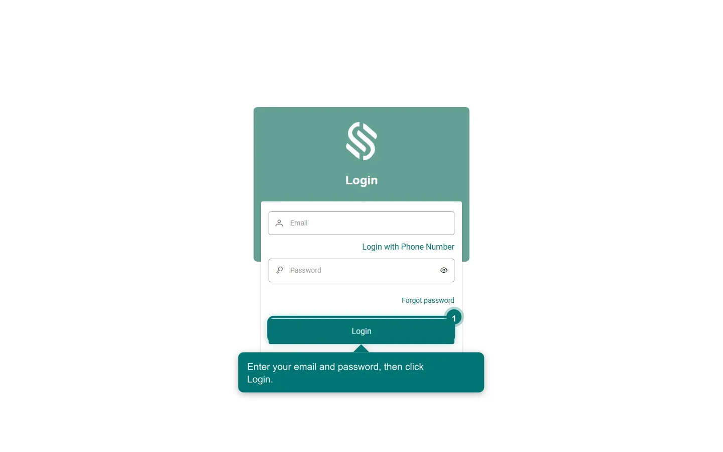 The CAMS sign-in screen with the email and password fields