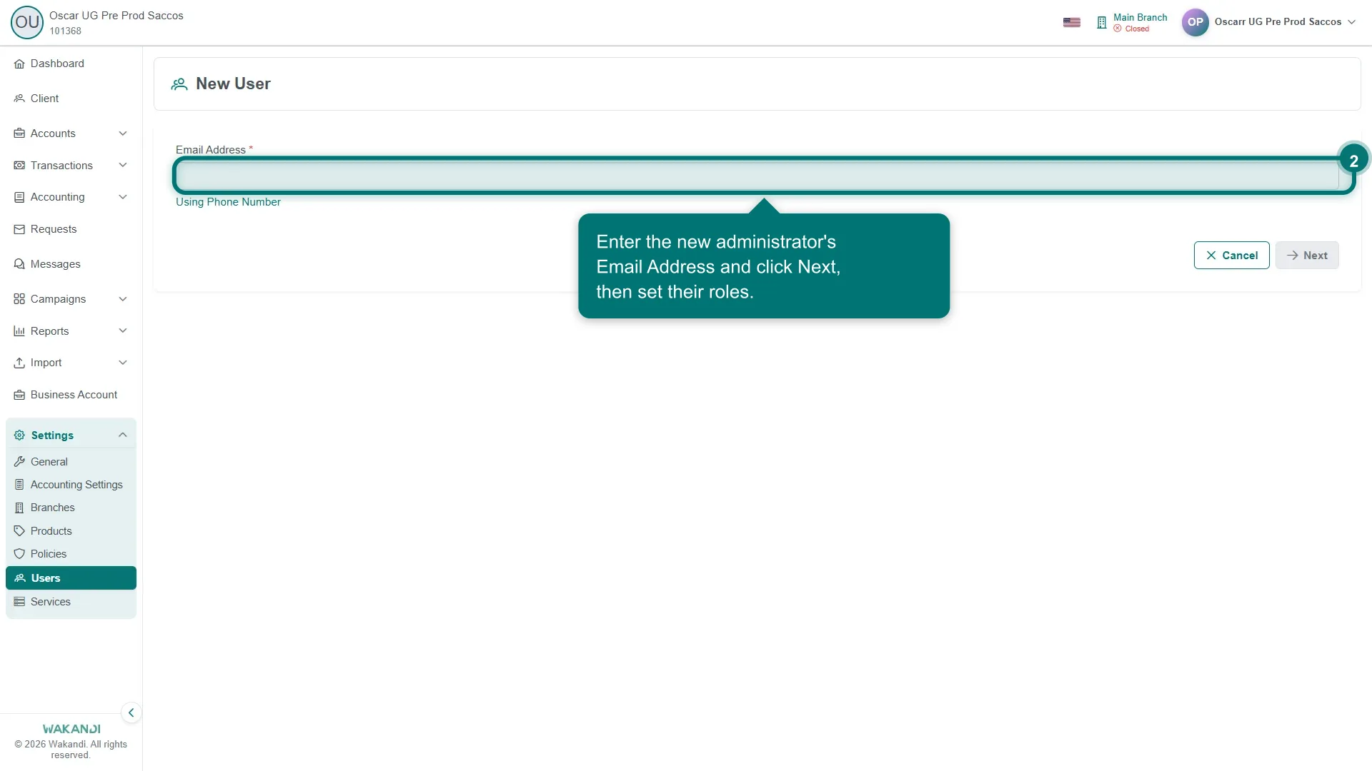 Figure 2: The Add User form starting with the Email Address field