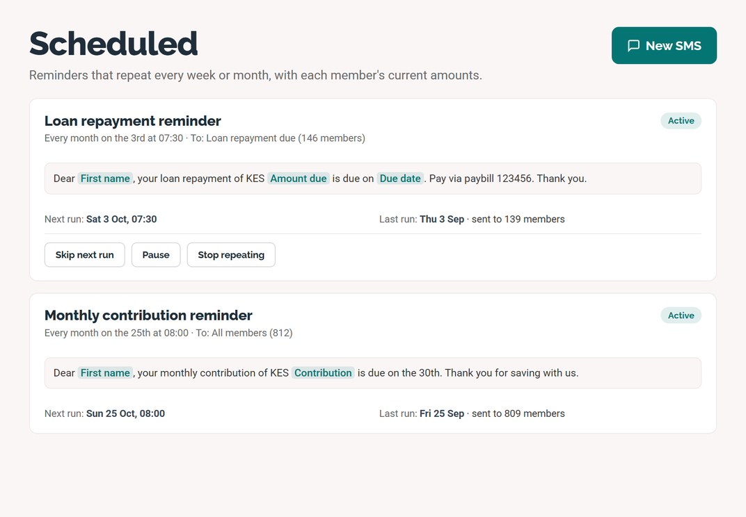 Scheduling a monthly SMS reminder in Jamii Connect