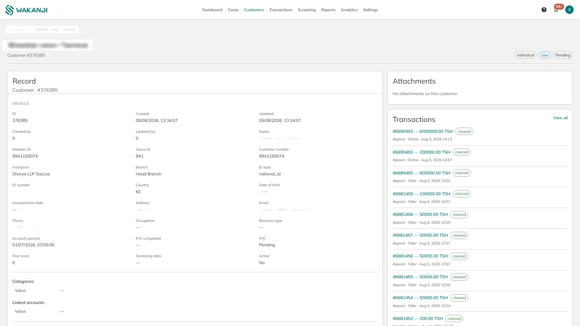The member's AML profile, which is built from the identity details you record in CAMS