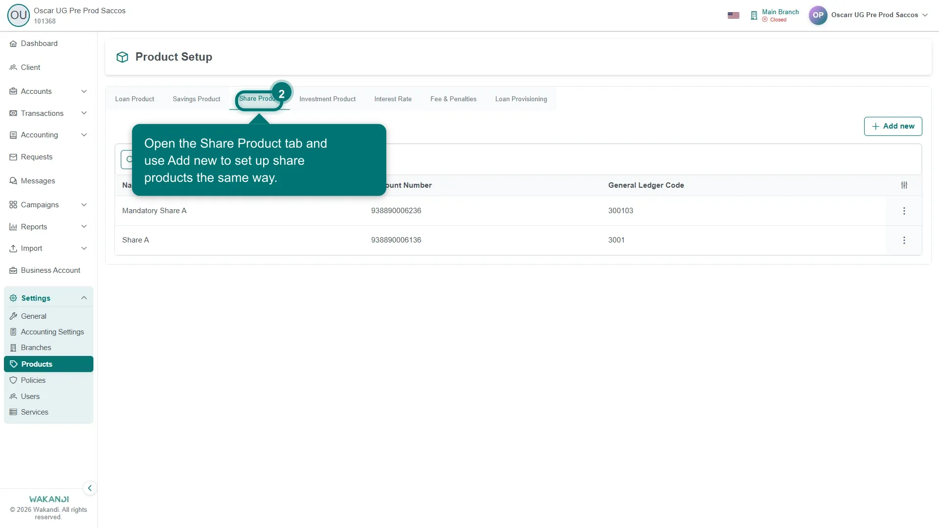 Figure 2: The Share Product tab under Product Setup